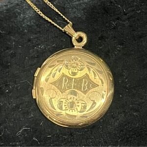 Vintage Bojar 12k GF Engraved Locket "R.F.B." Monogram with 14kGF Chain